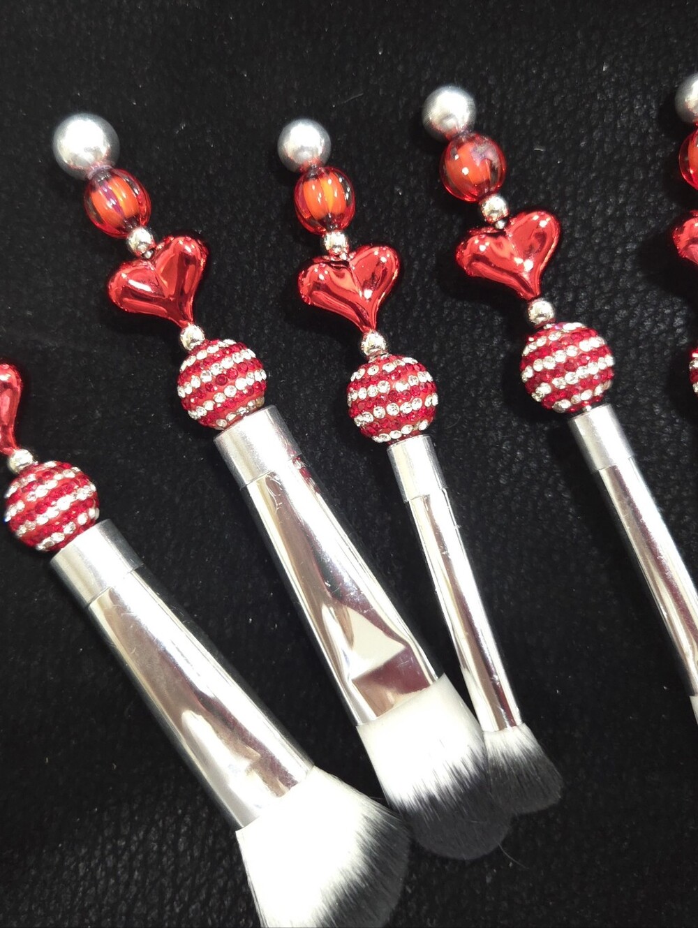 Red Heart Beaded Makeup Brush Set - Women Makeup Brushes & Tools